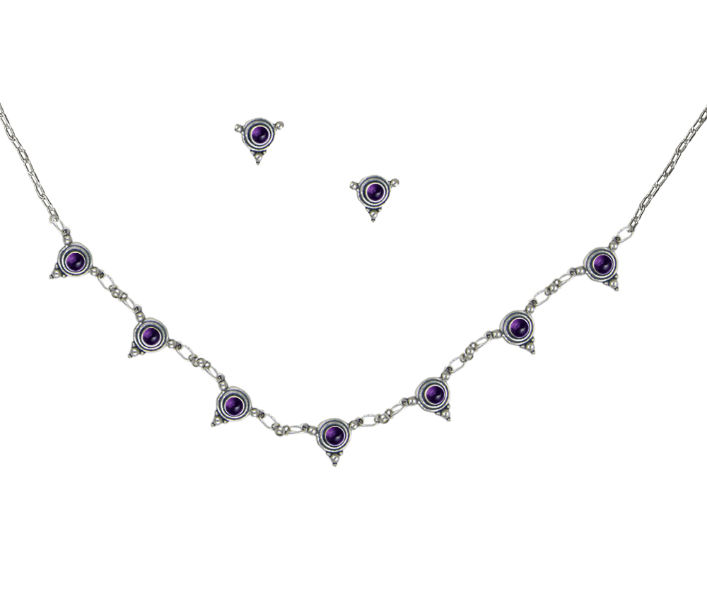 Sterling Silver Necklace Earrings Set With Amethyst